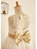 Ivory Lace Tulle Keyhole Back Flower Girl Dress With Bows